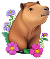 capybara söt och färgrik blommor png