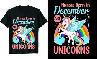 enfermeras nacido en diciembre son unicornios o cumpleaños t camisa diseño o unicornios t camisa diseño o póster diseño o enfermeras t camisa diseño o unicornio vector