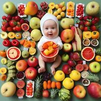 bebé y sano Fruta compras metálico cesta con manzanas foto