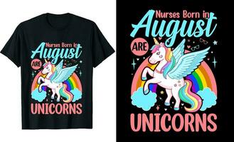 enfermeras nacido en agosto son unicornios o cumpleaños t camisa diseño o unicornios t camisa diseño o póster diseño o enfermeras t camisa diseño o unicornio vector