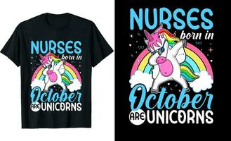 enfermeras nacido en octubre son unicornios o cumpleaños t camisa diseño o unicornios t camisa diseño o póster diseño o enfermeras t camisa diseño o unicornio vector