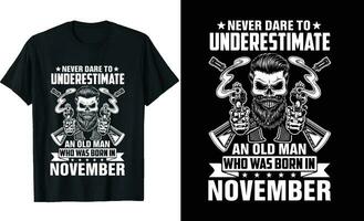 Nunca subestimar un antiguo hombre quien estaba nacido en o cumpleaños camiseta diseño o vikingo temática 12 meses camiseta diseño o veterano camiseta diseño, póster diseño, t camisa Templete o clásico camiseta vector