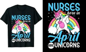 enfermeras nacido en abril son unicornios o cumpleaños t camisa diseño o unicornios t camisa diseño o póster diseño o enfermeras t camisa diseño o unicornio vector