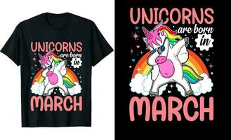 Unicorns are Born In March or Birthday T shirt Design or Unicorns T shirt design or Poster design or t shirt design or Unicorn vector