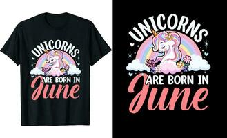 unicornios son nacido en junio o cumpleaños t camisa diseño o unicornios t camisa diseño o póster diseño o t camisa diseño o unicornio vector