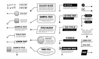 gritar. título texto caja marco, infografía llamadas surgir caja de texto globos, habla etiquetas con flechas tecnología diseños vector conjunto