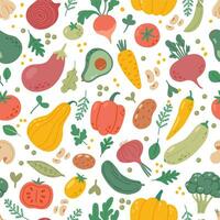 Natural vegetables seamless pattern. Organic vegetable background. Vegan and healthy garden products, organic tomato, fresh broccoli, salad. Vector texture