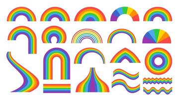 Rainbow colors. Spectrum stripes and waves, heaven arc and colors of LGBT community vector illustration set