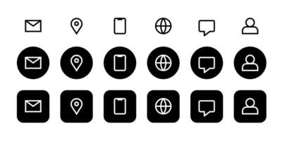 Simple contact mobile icons. Icon phone, mail, location, internet, speech bubble chat. Communication black and white symbols on white background. Vector set