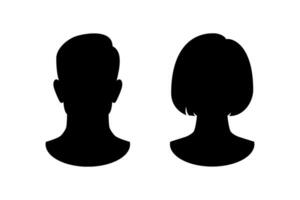 Female and male silhouette portraits. Anonymous faces icons, women and men heads, character girls and boys avatars isolated on white background. Vector set