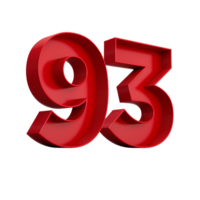 3d illustration of red number 93 or Ninety three inner shadow png