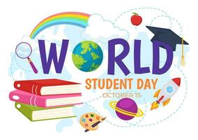 World Students Day Vector Illustration on October 15 with Student, Book, Globe and More for Web Banner or Poster in Kids Cartoon Background Design