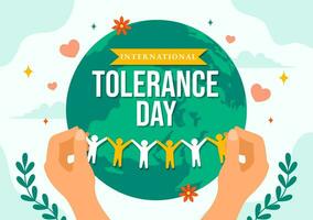 International Day for Tolerance Vector Illustration on November 16 with Holding Hands of Different Skin Color for Human Solidarity in Flat Cartoon