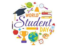 World Students Day Vector Illustration on October 15 with Student, Book, Globe and More for Web Banner or Poster in Kids Cartoon Background Design