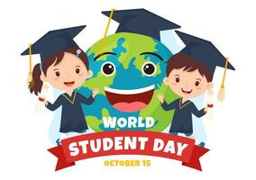 World Students Day Vector Illustration on October 15 with Student, Book, Globe and More for Web Banner or Poster in Kids Cartoon Background Design