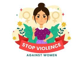 internacional día para el eliminación de violencia en contra mujer vector ilustración en 25 noviembre con muchachas y flor antecedentes dibujos animados diseño