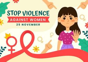 internacional día para el eliminación de violencia en contra mujer vector ilustración en 25 noviembre con muchachas y flor antecedentes dibujos animados diseño