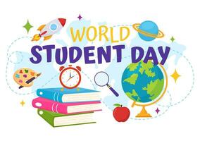 World Students Day Vector Illustration on October 15 with Student, Book, Globe and More for Web Banner or Poster in Kids Cartoon Background Design