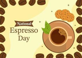 nacional Café exprés día vector ilustración en noviembre 23 con taza de café con frijol para promoción o póster en plano dibujos animados antecedentes diseño
