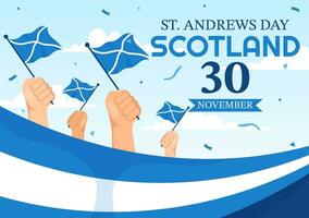 Happy St Andrew Day Vector Illustration on 30 November with Scotland Flag in National Holiday Celebration Flat Cartoon Blue Background Design