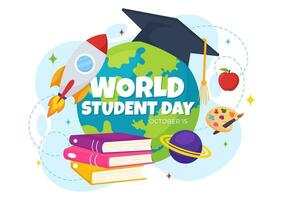 World Students Day Vector Illustration on October 15 with Student, Book, Globe and More for Web Banner or Poster in Kids Cartoon Background Design