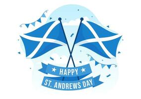 Happy St Andrew Day Vector Illustration on 30 November with Scotland Flag in National Holiday Celebration Flat Cartoon Blue Background Design