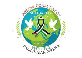 internacional día de solidaridad con el palestino personas vector ilustración en 29 noviembre con ondulación bandera en en plano dibujos animados verde antecedentes