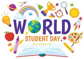 World Students Day Vector Illustration on October 15 with Student, Book, Globe and More for Web Banner or Poster in Kids Cartoon Background Design