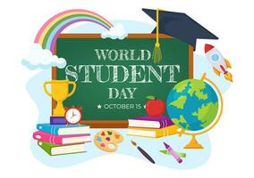 World Students Day Vector Illustration on October 15 with Student, Book, Globe and More for Web Banner or Poster in Kids Cartoon Background Design