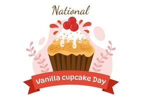 National Vanilla Cupcake Day Vector Illustration on 10 November of Cupcakes with Strawberry and Vanilla Cream in Flat Cartoon Pink Background Design