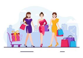 Shopping Reminder Day Vector Illustration on 26 November with Bag and Goods for Poster or Promotion in Flat Cartoon Background Design Templates