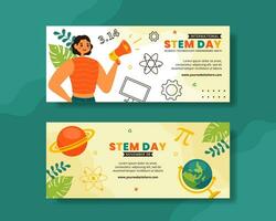 STEM Science, Technology, Engineering, Mathematics Education Horizontal Banner Illustration Flat Cartoon Background vector