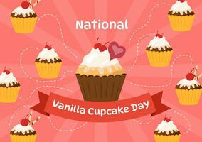 National Vanilla Cupcake Day Vector Illustration on 10 November of Cupcakes with Strawberry and Vanilla Cream in Flat Cartoon Pink Background Design