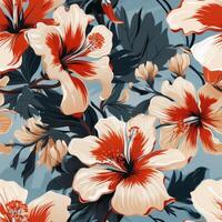 Beautiful elegant hibiscus  flower seamless pattern, created with generative AI photo