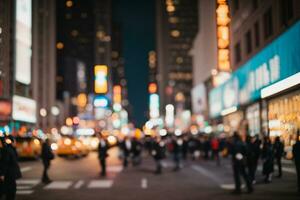 Defocused blur across urban buildings in New York City. AI generated photo