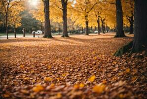 hermosa otoño paisaje con. vistoso follaje en el parque. que cae hojas natural antecedentes. ai generado foto