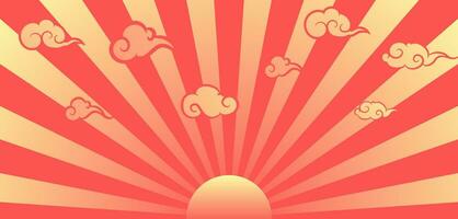 Retro Sunset with Chinese Clouds vector