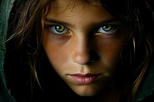 Young eyes gazing forward intense with both hope and apprehension photo