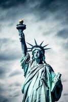 Statue of Liberty close up skyline background with empty space for text photo