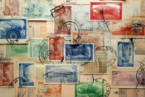 Passport stamps and visas global journey background with empty space for text photo