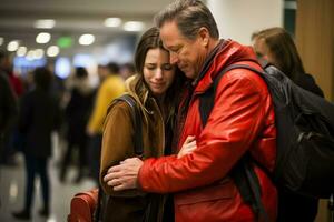 Tearful goodbyes tender embraces at bustling airport departure gates photo