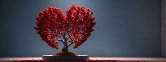 rojo corazón conformado árbol. ai generado foto