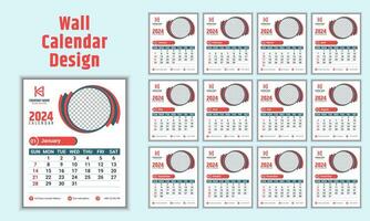 creativo pared calendario diseño para 2024. semana empieza en domingo y 12 meses de diseño son incluido. un profesional y adecuado modelo para el compañía. vector ilustración