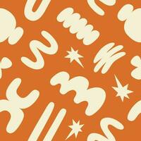 Abstract seamless pattern with beige organic cartoon shapes on a orange background. Trendy random shapes. Vector illustration