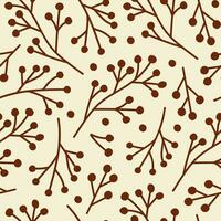 Abstract seamless pattern with brown branches berries on a beige background . Monochrome design for textile, prints, wrapping paper. Vector illustration