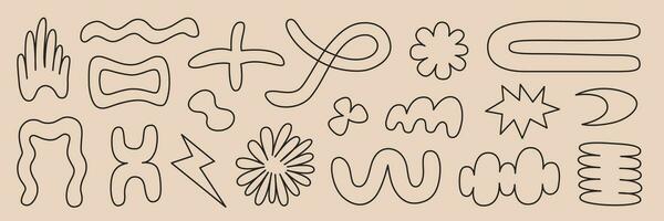 Abstract organic shapes with black linear geometric cutting doodles. Trendy random shapes. Vector illustration