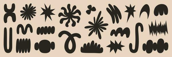 Abstract organic shapes with black geometric cutting doodles. Trendy random shapes. Vector illustration