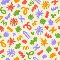 Abstract seamless pattern with colorful organic cartoon shapes on a beige background. Trendy random shapes. Vector illustration