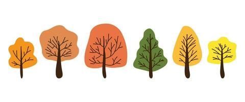 Set of autumn trees on a white background. Illustration in doodle style. Vector illustration