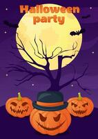Halloween party invitation, promo banner template with scary pumpkins vector